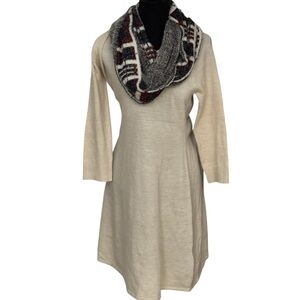 My Michelle Cream Knit Sweater Dress with Patterned Scarf NWOT Size Large